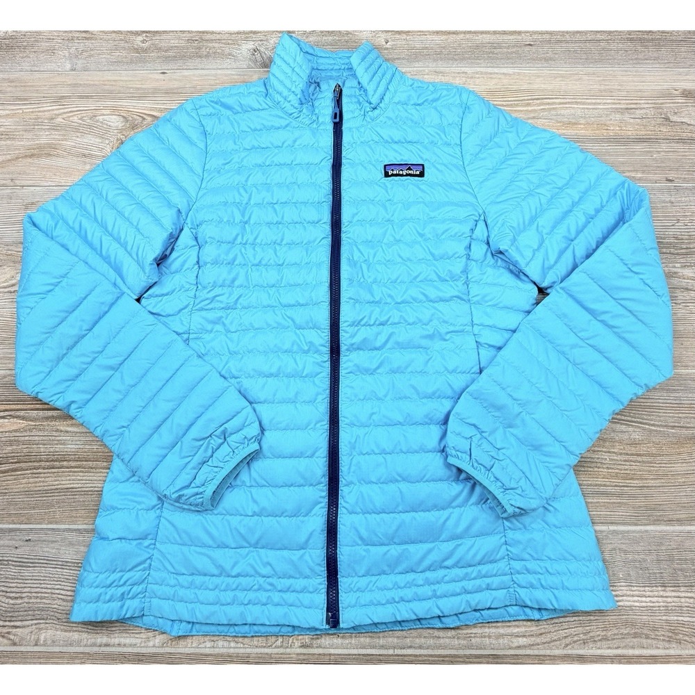 Patagonia Womens S Down Insulated Puffer‎ Jacket Full Zip Radar Blue Lightweight